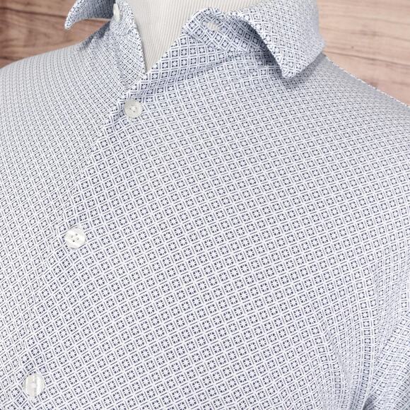 Hart Schaffner Marx Shirt Mens Large White Blue Geometric HartSoft Luxury Cotton - Picture 2 of 8